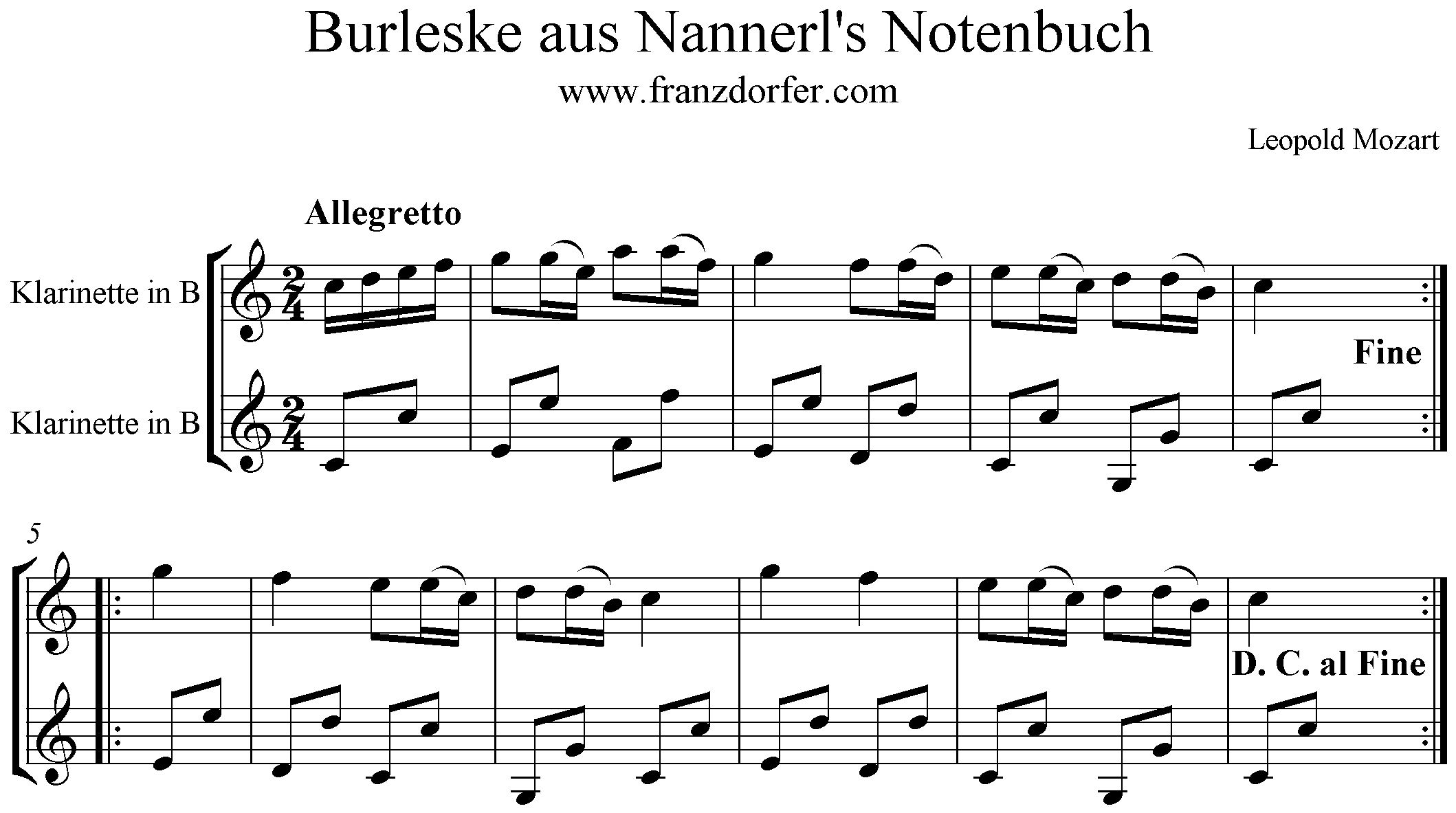 C-Dur Noten, Leopold Mozart, Nannerls Notenbuch